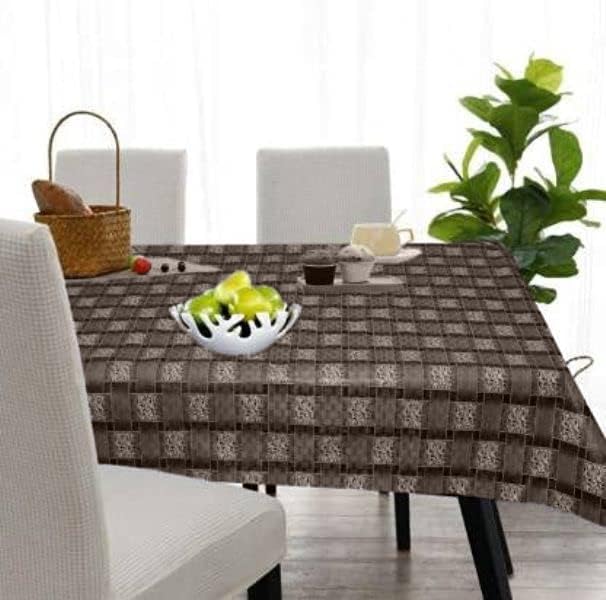 Image of PVC 8 Seater Dining Table Cover | Waterproof, Self Design (54 inch x 90 inch, Brown)