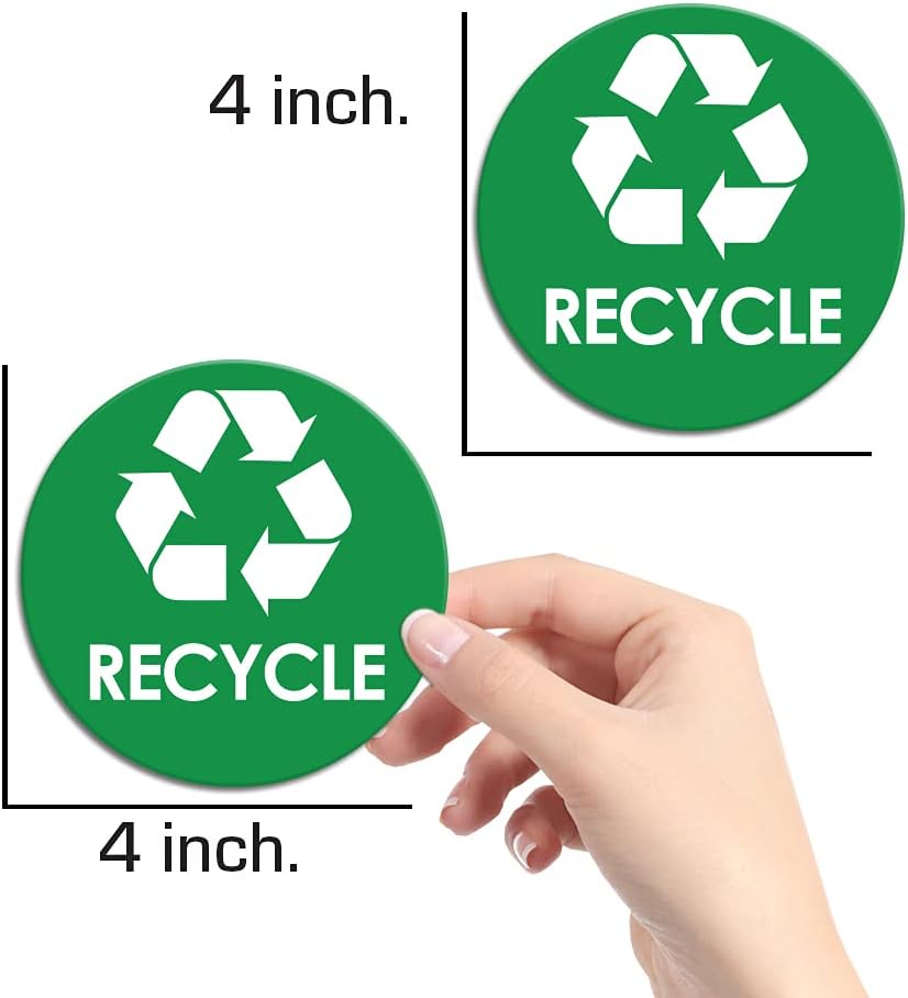 Recycle Sticker Trash Bin Label - 4" x 4" - 5 PACK Organize Garbage Waste from Recycling - Great for Metal Aluminum Steel or Plastic Trash Cans - Indoor & Outdoor - Use at Home Kitchen & Office