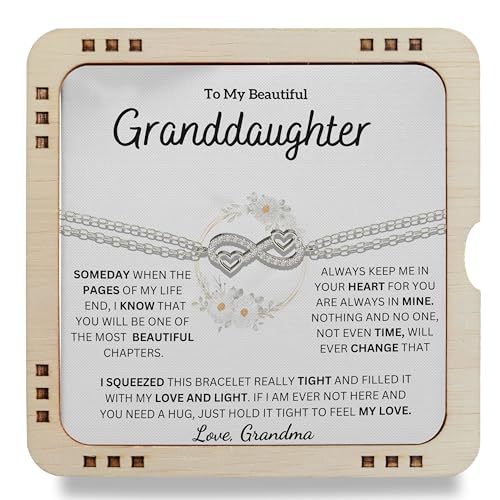 To My Beautiful Granddaughter Always Keep Me in Your Heart Love Grandma, 925 Sterling Silver Infinity Bracelet with Heartmelt Message card, Festival Gift for Grandaughter