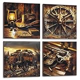 Deveosa Western Home Wall Decor - Old Farmhouse Cowboy Painting Pictures Posters Canvas Wall Art Decor For Bedroom Bathroom Decorations