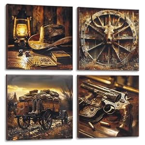 Deveosa Western Home Wall Decor – Old Farmhouse Cowboy Painting Pictures Posters Canvas Wall Art Decor For Bedroom Bathroom Decorations