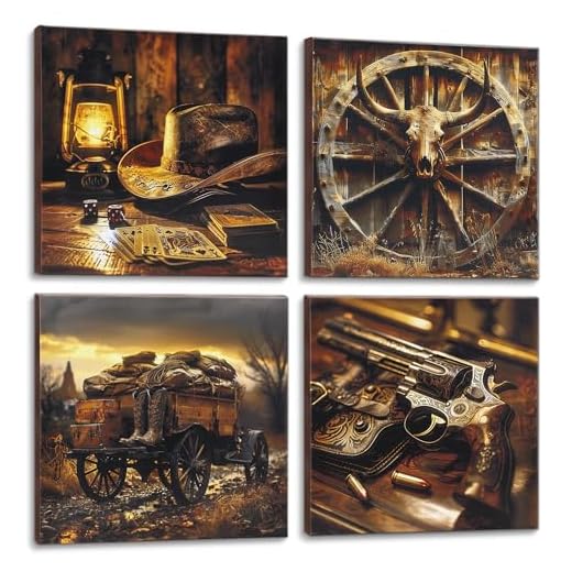 Deveosa Western Home Wall Decor - Old Farmhouse Cowboy Painting Pictures Posters Canvas Wall Art Decor For Bedroom Bathroom Decorations