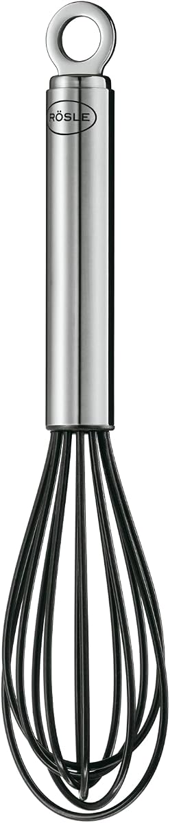 Batidor de huevos tipo globo de acero inoxidable y silicona Rösle, 6 alambres, 10,6 pulgadas