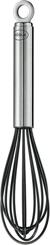 Batidor de huevos tipo globo de acero inoxidable y silicona Rösle, 6 alambres, 10,6 pulgadas