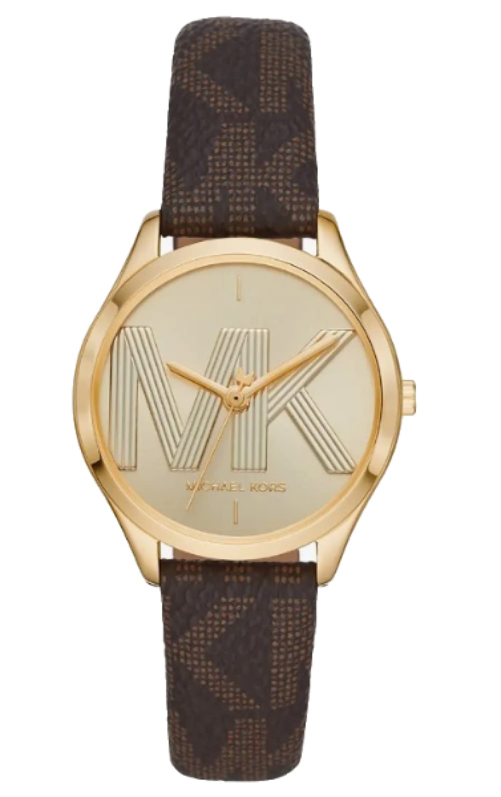 michael korsMK2862 Gold Tone Logo Dial Brown Leather Strap Women's Watch