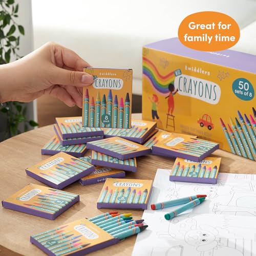 THE TWIDDLERS 50 Boxen Wachsmalstiften (400 Stück), 8 Farben - Gastgeschenke, Mitbringsel, Mitgebsel für Kindergeburtstag, Kindergarten, Grundschule