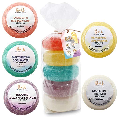 BeU Natural Loofah Soap Bar, Handmade Bath Soaps, Exfoliating Soap with Loofah inside, Glycerin Soap Aromatherapy For Home SPA, 5 IN 1 Essential Oil Bath Soap with Eucalyptus, Lavender, Lemongrass, Mint, Rosemary, Eco-Friendly Beauty Shower Gift Set