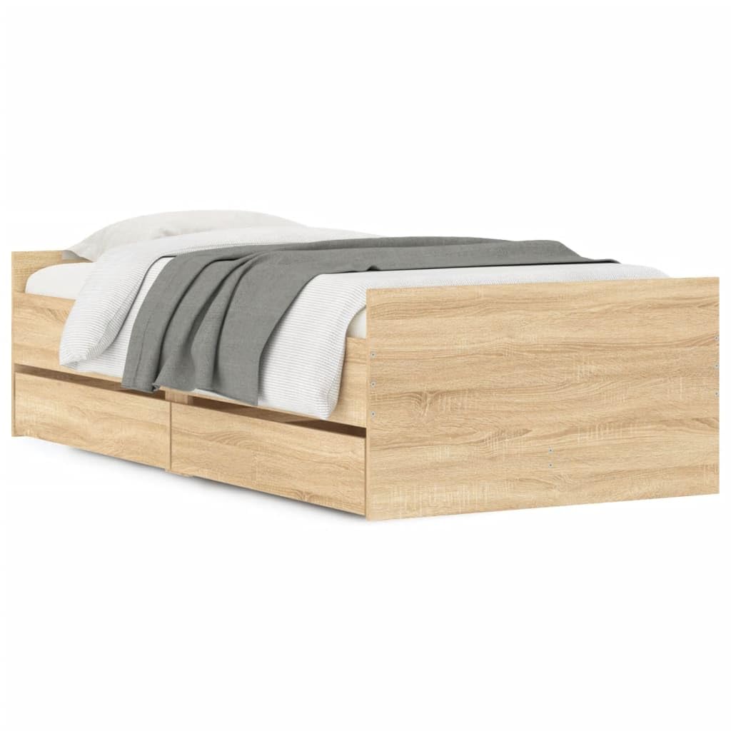 Tidyard Bettgestell Mit Stauraum – Sonoma-Eiche Optik, 80x200 Cm, Holzwerkstoff, Für Einzelbett In Wohnheim, Hostel Oder Gästezimmer