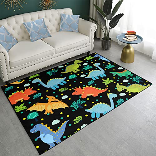 Cartoon Dinosaurs Area Rugs for Kids Black Lovely Animal Patterns Carpet Dinosaur Rugs for Boys Bedroom Living Dinning Room Bedroom Kitchen Playing Room, 4'5''×6'