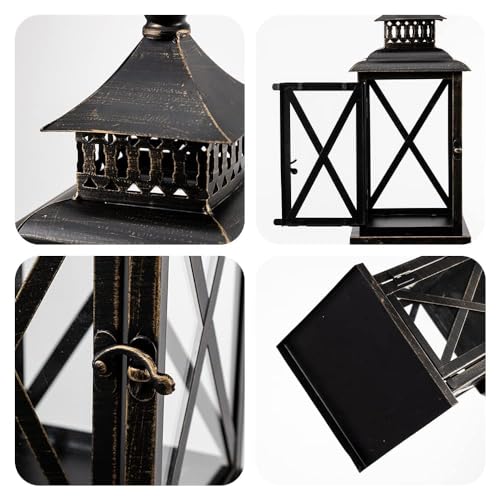 Image of Lantern Decorative Indoor & Outdoor, Large Hanging Candle Lanterns Home Decor, Vintage Metal Candle Holders for Front Porch Patio Wedding Party, Halloween Christmas Decorations (Black)
