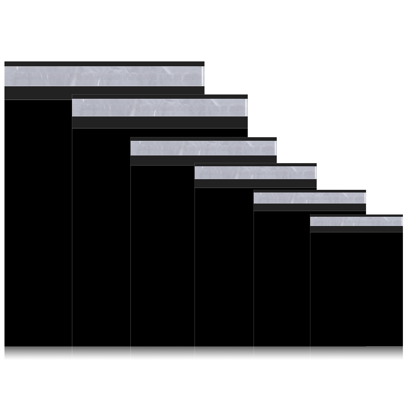 Outus Lot de 240 enveloppes d'expédition autocollantes imperméables et indéchirables en polyéthylène de 6 tailles assorties pour vêtements, livres, cadeaux (noir)