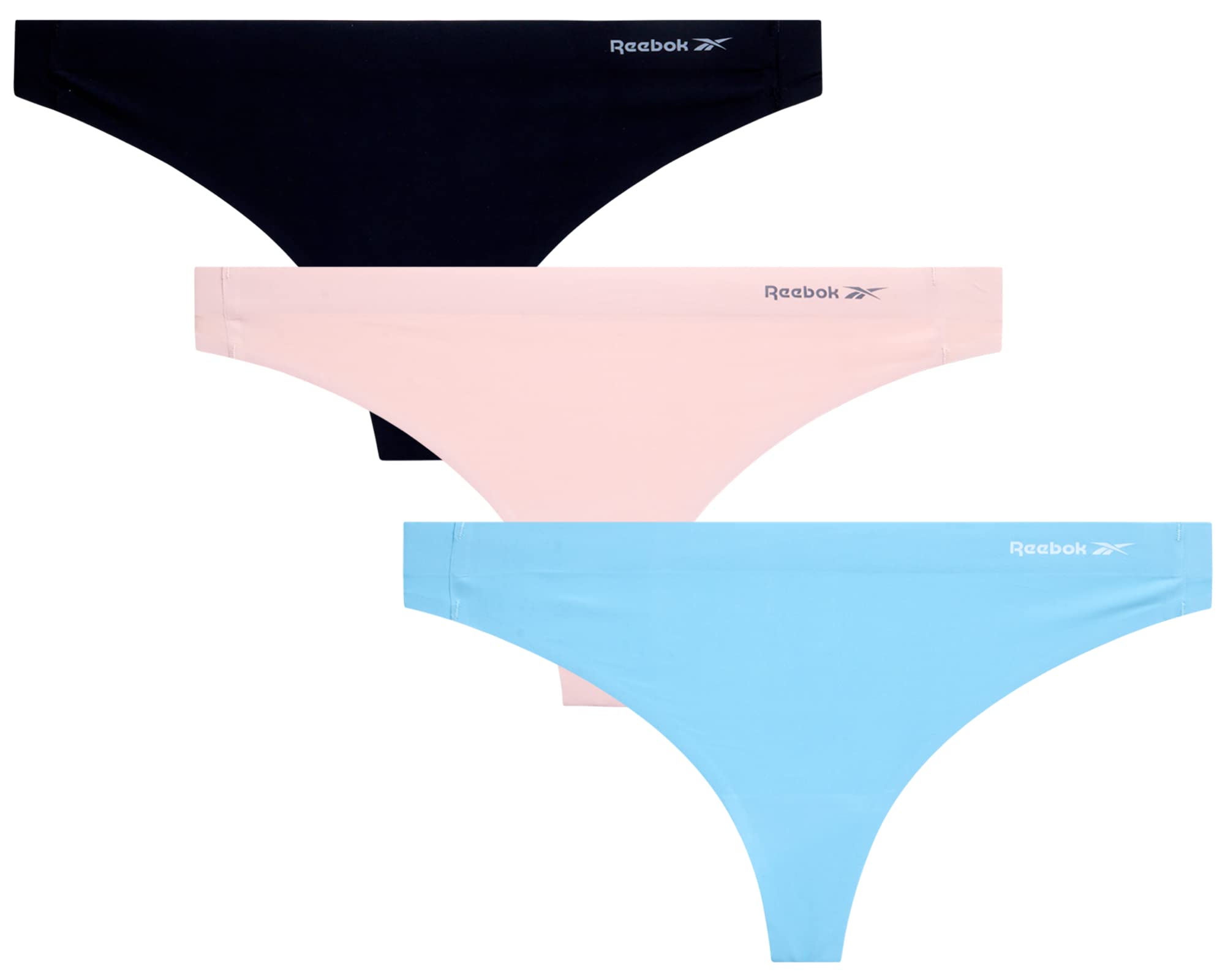 Reebok Womens Thong Underwear - 3 Pack Sexy Cut Seamless Thongs for Women - Breathable Stretch Performance Womens Underwear