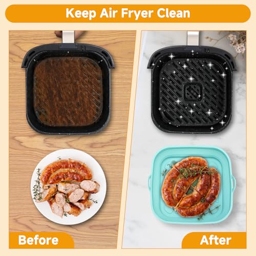 Alyvisun Air Fryer Liners 3PCS Reusable Silicone Tray Foldable Kitchen Basket Versatile Square Baking Pot Accessories for Airfryer, Microwave, Oven, Blue