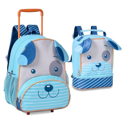 Mochila Rodinha Infantil Kit Escolar Cachorro13' Lancheira T�rmica 9' Clio Pets Crian�a (Azul)