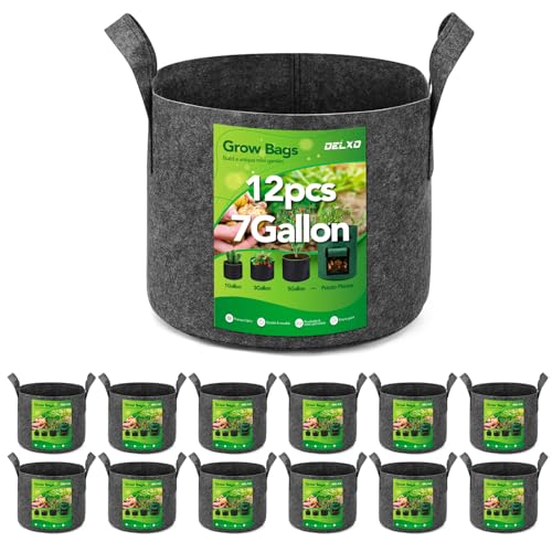 Delxo 12 Pack 7 Gallon Grow Bags Thickened Nonwoven Fabric Pots Grey