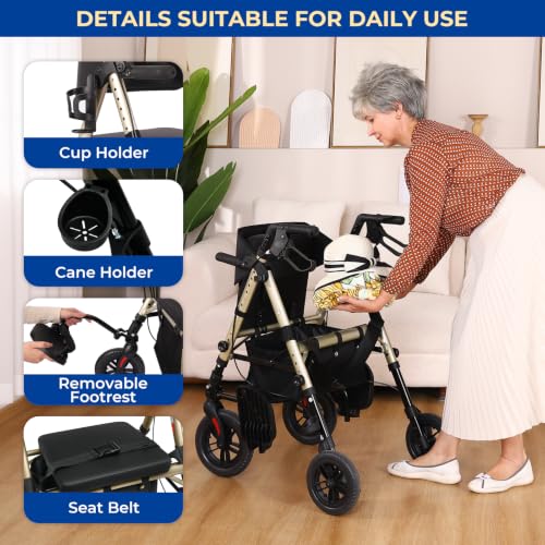 Image of Foldable Walker for Seniors with Seat, 25lb Lightweight Rollator Wheelchair