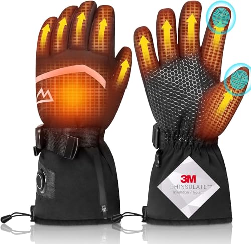 Loowoko Guantes Calefactables con batería 7.4v 3000mah × 2, 3 Niveles de Calentamiento, Impermeables, Pantalla táctil, Guantes calefactables USB para Trabajo al Aire Libre, Moto, Bicicleta, esquí