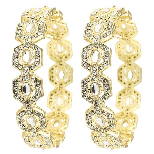 NMII Designer Gold Metal Bangles Set For Women & Girls Adorned with Zircon Diamonds | Metal Bangles | Gold Plated Bangles | Stone Bangles | Amercian Diamond Bangles | Girls Bangles-(MAH122-Gold-2.4) Deal