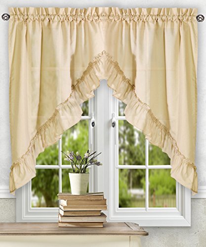 Simple Comfort Ellis Curtain Stacey 60-by-38 Inch Ruffled Swag Curtain (Almond)