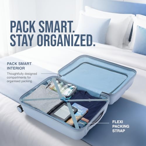 Image of American Tourister Ivy 2.0|Small Size Cabin Trolley Bag (55 cm)|360 8 Wheel Spinner Travel Luggage|Hard Case Polypropylene (PP) Suitcase|Combination Lock|Blue Frog