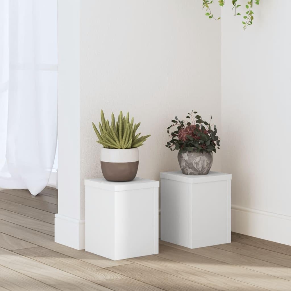 Stojak na rośliny, 2 szt., biały, 15 x 15 x 20 cm, wykonany z materiału drewnopochodnego do wnętrz, stabilny stojak na kwiaty z wydrążoną konstrukcją, ponadczasowe wzornictwo