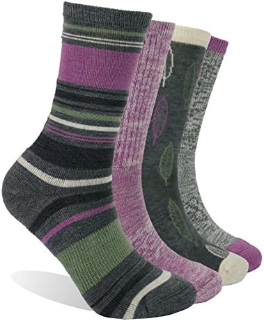 EnerWear 4 Pack Women's Merino Wool Outdoor Hiking Trail Crew Sock (US Shoe Size 4-10,Violet/Gray/Multi)