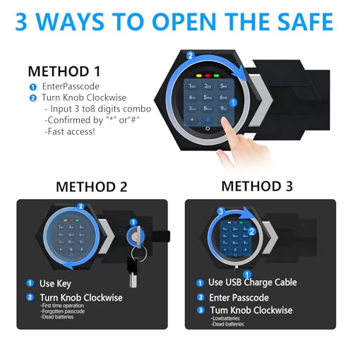 3.3 Cuft Large Home Safes Water and Fireproof, Fire proof Safes for Home Use, Anti-Theft Security Safe Box With Digital Keypad & Removable Shelf and Led Light, Money Safes for Documents Valuables thumbnail 6