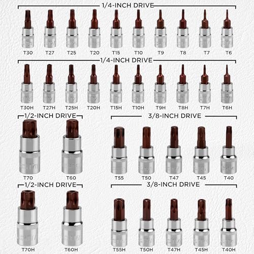 Image of 34-Piece Torx Bit Socket Set, Tamper Proof T6-T70, Solid Star Bits Set, Premium CR-V & S2 Alloy Steel Star Socket Sets, Torque Bit Sets with Storage Case