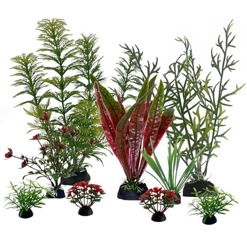 YIKUBO Artificial Aquatic Plants for Aquariums 9PCS Fish Tank Accessories Plastic Plants for Mini Ponds Fish Tanks Turtles Aquarium