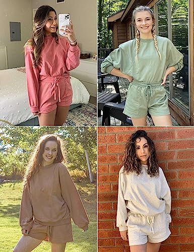 Image of MEROKEETY Women's 2023 Fall Oversized Batwing Sleeve Lounge Sets Casual Top and Shorts 2 Piece Outfits Sweatsuit