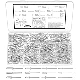 260 Stück Aluminium Blindnieten Set, Popnieten Set, Pop Nieten Sortiment, Alu Blindnieten Sortiment Set für Metall Holz Kunststoff(Silber, M2.4 M3.2 M4 M5)