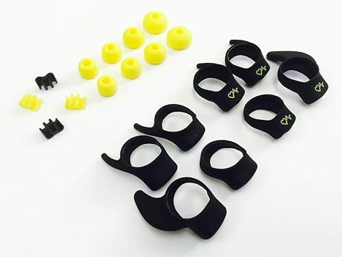 BSI OEM Repuesto Original De Set Amarillo y Negro Accessory Pack Kit 4 pares eargels 4 pares earwings y 4 fitclips para Jabra Sport Pulse Audio