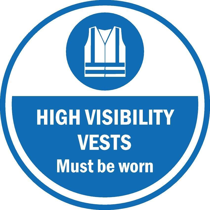High visibility vests must be worn floor sticker - Self adhesive floor graphic (400mm x 400mm)