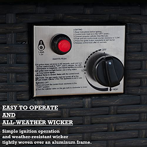 Kozyard 50,000 Btu Outdoor Wicker Patio Propane Gas Fire Pit Table W/Aluminum Tabletop, Glass Wind Guard, Clear Glass Rocks, Cover, Slide Out Tank Holder, And Lid (Gray) #TOP6