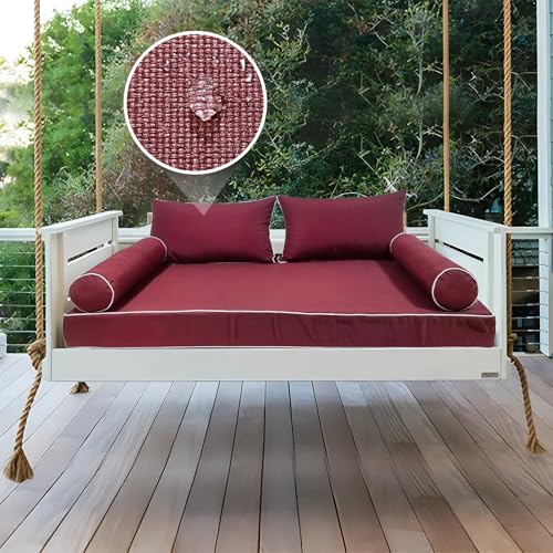 Image of Outdoor Daybed Cushion Cover Twin,Daybed Mattress Bolster Pillow Fitted Sheet Cover,Twin Size Outdoor Daybed Cushion Covers (Wine red, 75 * 39 * 6in)
