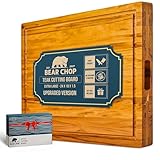 Bearchop Teak Cutting Boards for Kitchen, [24' x 18' x 1.5'] Extra Large Edge Grain Cutting Boards, Solid Teak Wood Butcher Block Cutting Board with Juice Grooves, Handle,Knife Friendly and Reversible