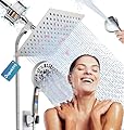 8 Inch Filtered Shower Head with Handheld Combo Square Rainfall Showerhead with Shower Filters for Hard Water, Bathroom Shower Heads with Hose, Shower Head with Hand Held Spray Built-in Power Wash