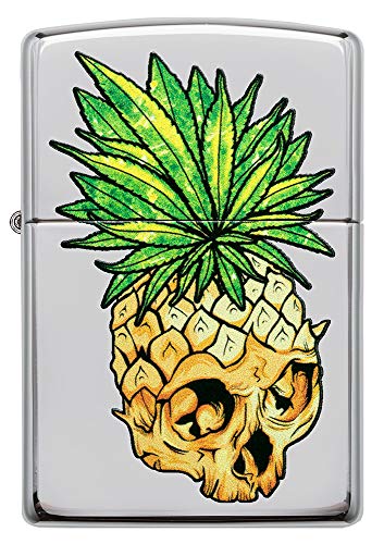 Encendedor Zippo diseño calavera hoja cromo pulido miniatura 2