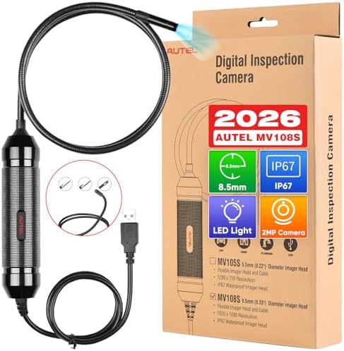 Autel MaxiVideo MV108S Borescope Inspection Camera, 2025 Upgrade of MV108/ MV105 Endoscope, 8.5mm Waterproof Image Head, 2MP HD Camera, 1920 x 1080, Work with All Autel Scanners, such as MaxiCOM MK808