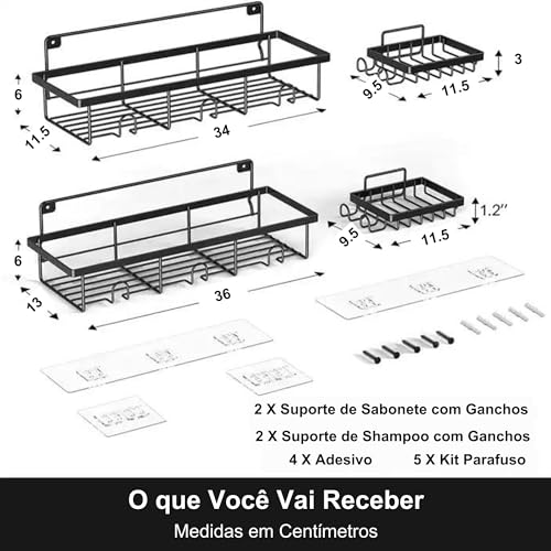 Kit com 4 Suportes, Suporte Para Shampoo Box, Suporte Shampoo Banheiro, Suporte Banheiro Preto, Supo