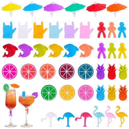 42 Stück Silikon Glas Markierung Glasmarker Bunt Glas Marker Wein Marker Trinkgläser Glasmarkierer Glasmarker Wiederverwendbar Glasmarkierung für WeingläSer Party Supplies Hochzeit Bar Tassen