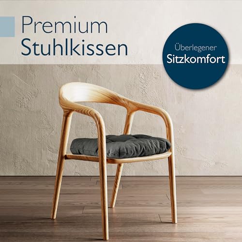 Beautissu 4er Set Premium Stuhlkissen 40x40 cm Anthrazit – UV-beständig & Robust Sitzkissen Outdoor 8 cm dick Polster für Balkonstühle – Gartenstuhl Sitzpolster Stuhl Kissen Indoor – HighLux SK