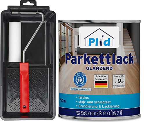 plid® Vernice trasparente parquet - Lucida, per sigillare sughero, parquet e pavimenti in legno, scale e mobili da interno. Resistente agli urti e durevole. Made in Germany 0,75L Set