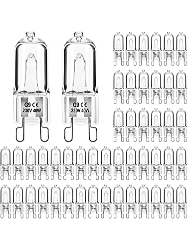 Jaenmsa G9 Halogen Leuchtmittel, Halogen g9 40w, stiftsockellampe g9, Backofen Backofenlampe 40w 300 Grad, Dimmbar Warmweiß 480lm Glühbirne für Mikrowellen Herd Deckenleuchten，50er Pack