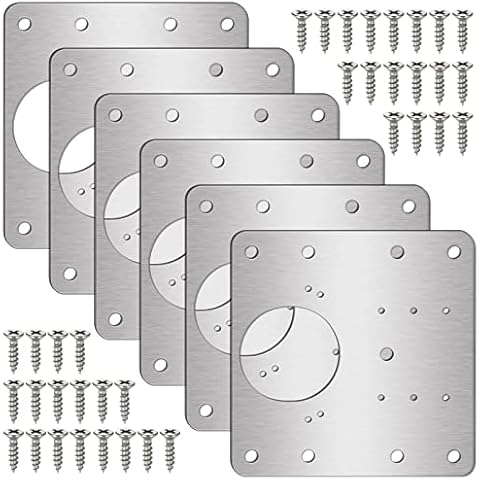 Hejo 6PCS Hinge Repair Plate Kit with Holes and 36 Screws, Stainless Steel Cabinet Hinge Repair Plate Flat Fixing Brace Brackets, for Cabinet Doors Bookcase Doors Wardrobe Doors Wood Furniture Cover