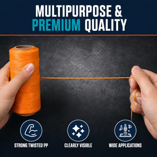 Image of Mason Line String 260FT, 390FT, 780FT, 1500FT, 2300FT, Durable Construction Twine for Laying Bricks, Blocks, Fences in Gardening, DIY & Landscaping Projects (Orange, 393 Ft)