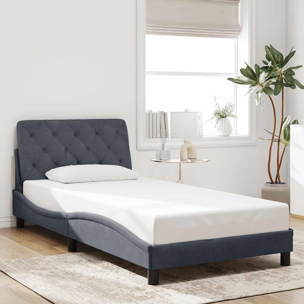 Bed Frame Dark Grey Velvet Twin Platform Bed Frame with Storage Modern Rectangular Design Sturdy Heavy-Duty Foundation Easy Assembly No Box Spring Needed for Bedroom