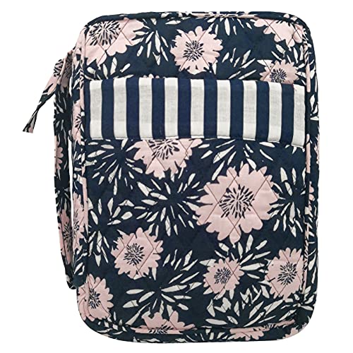 Image of DIWI Quilted Bible Cover Extra Large Sizes 11.25 X 8.25 X 2.75 Inches Good Book Case (XL, C1 Navy Pink)