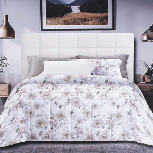 SaRani Trapuntino Copriletto Alba Matrimoniale Fantasia Floreale, Motivo Fiori, Primaverile Camera Letto (Beige)