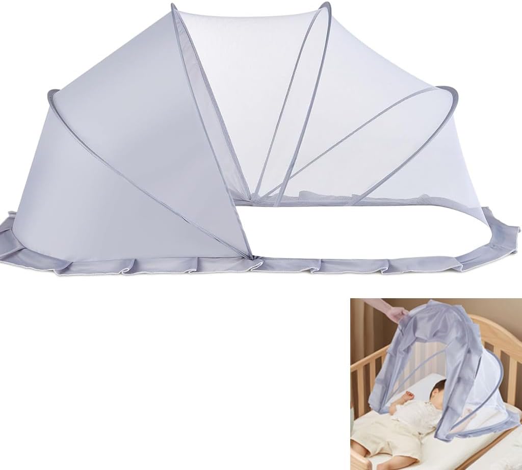 Folding Crib Net Mosquito Net for Baby – Kids Mosquito Netting Mesh Crib Canopy, Crib Blackout Cover with Shade Cover for Toddler Sleeping Outdoors, Travel Portable Baby Bed Tent, Grey, 36x22inch